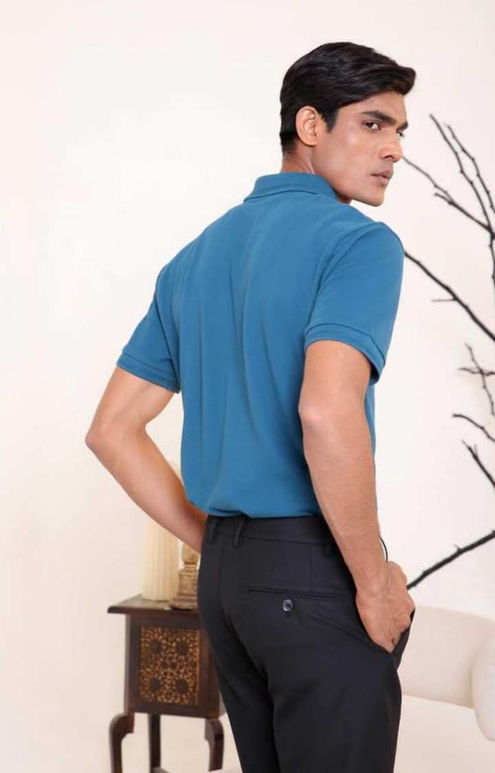 SUBTRACT-Men Dark Teal Comfort Fit Solid Polo T-Shirt with Hidden Zipper