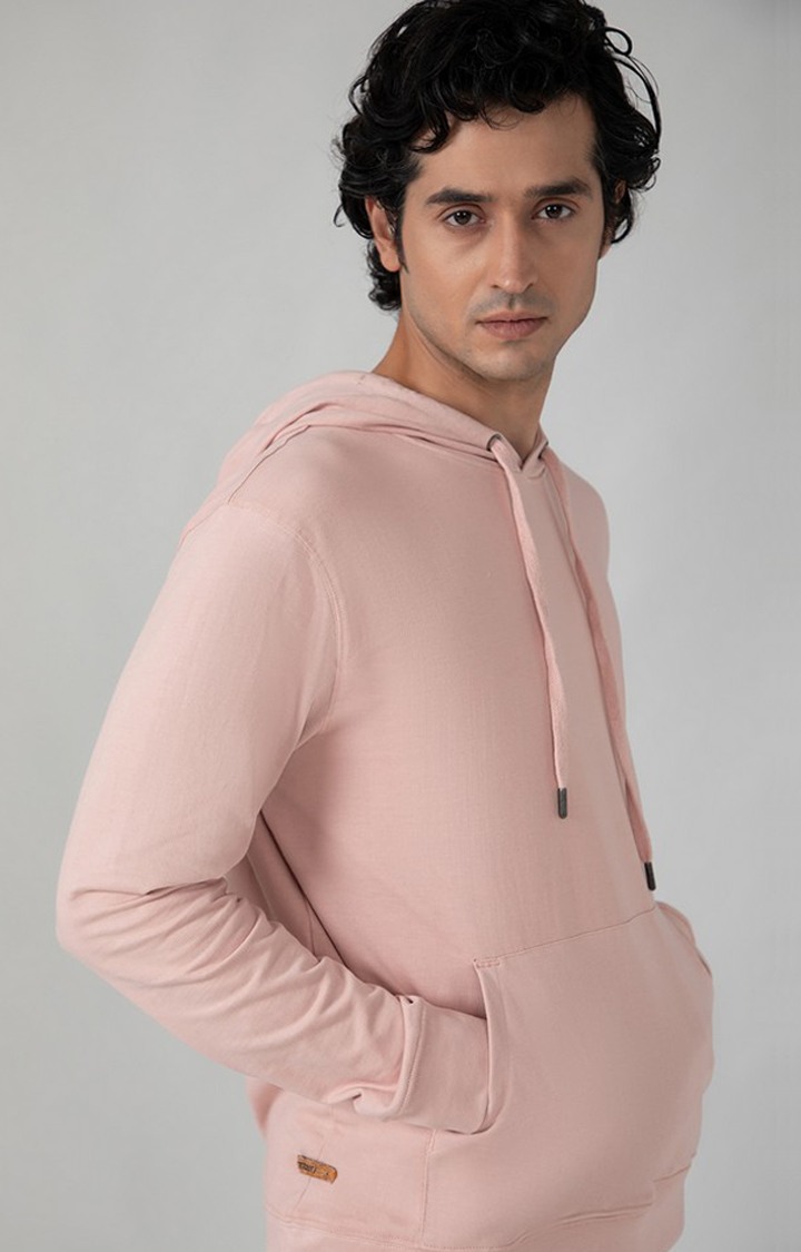 SUBTRACT-Men Salmon Pink Comfort Fit Hoodie with Kangaroo Pocket