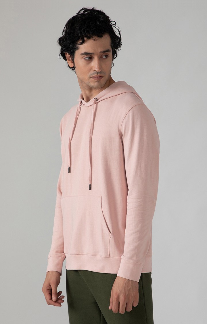 SUBTRACT-Men Salmon Pink Comfort Fit Hoodie with Kangaroo Pocket