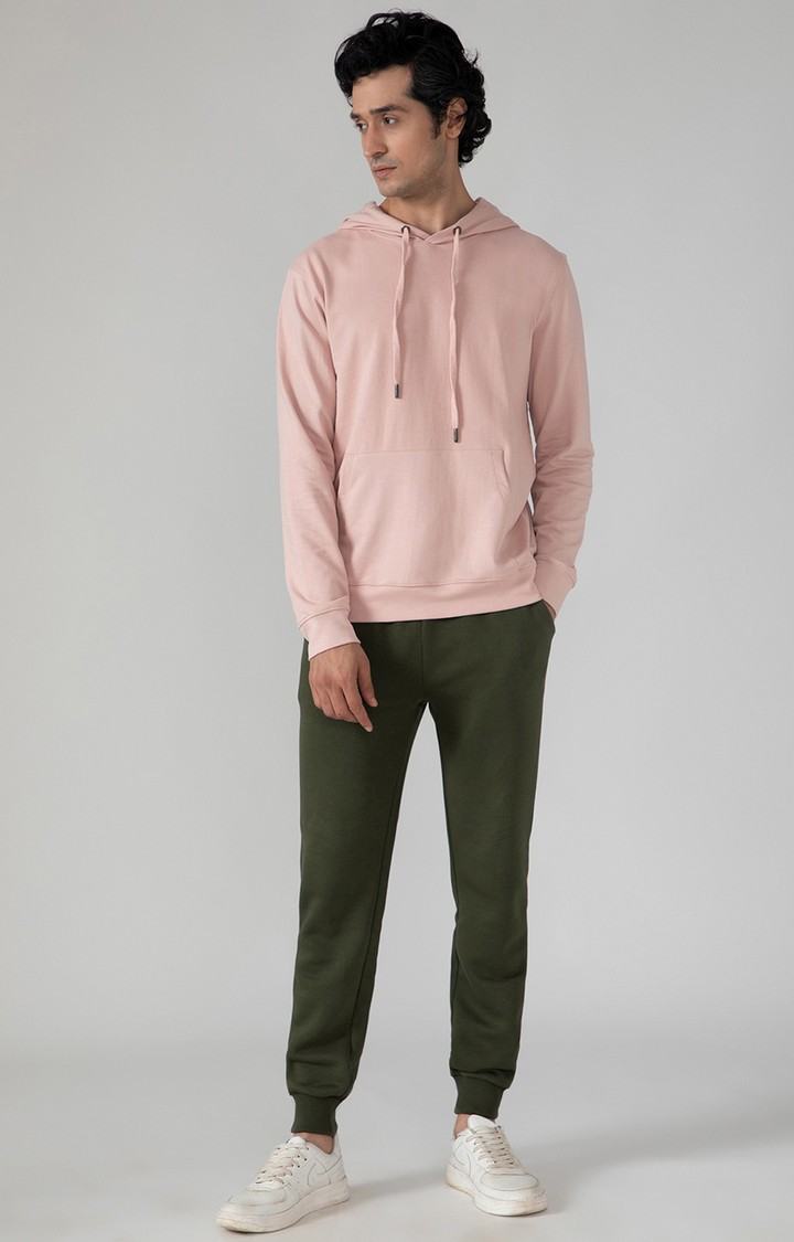 SUBTRACT-Men Salmon Pink Comfort Fit Hoodie with Kangaroo Pocket