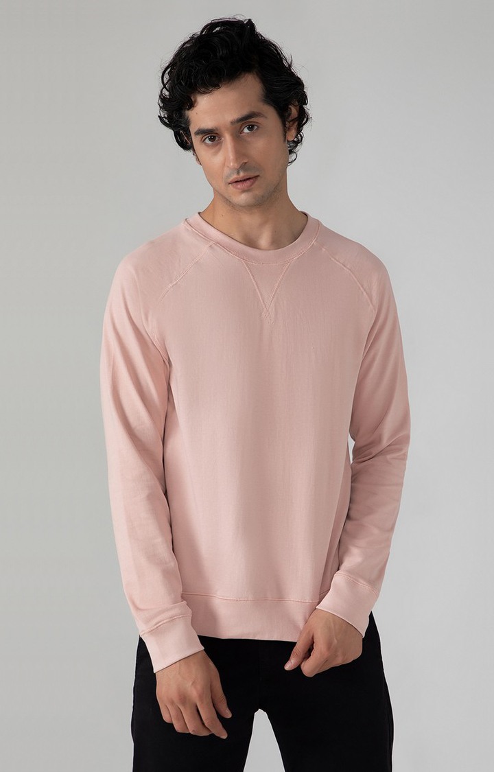 SUBTRACT-Men Salmon Pink Comfort Fit Raglan Sweatshirt
