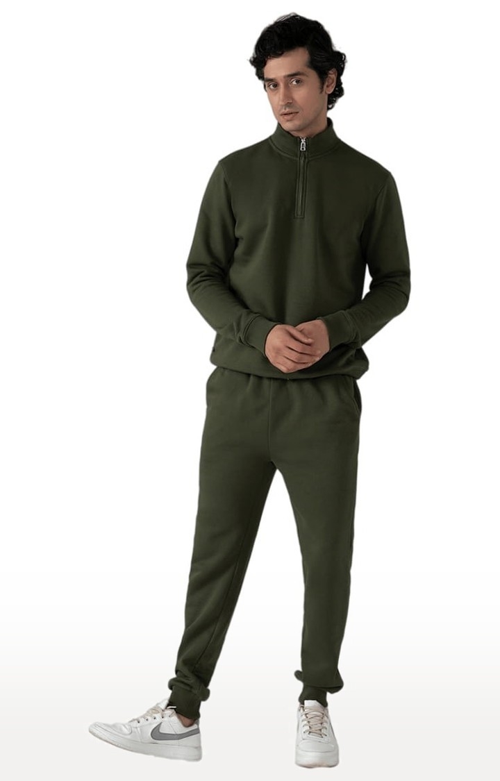 (SUBTRACT) | Men's Half zip High Neck Sweatshirt in Dark Olive 1