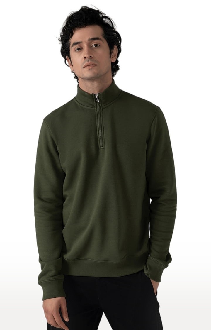 (SUBTRACT) | Men's Half zip High Neck Sweatshirt in Dark Olive 0
