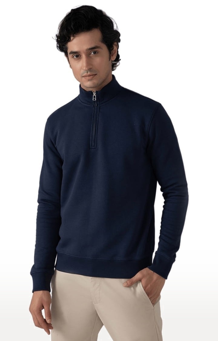 (SUBTRACT) | Men's Half Zip High Neck Sweatshirt in Navy Blue 0