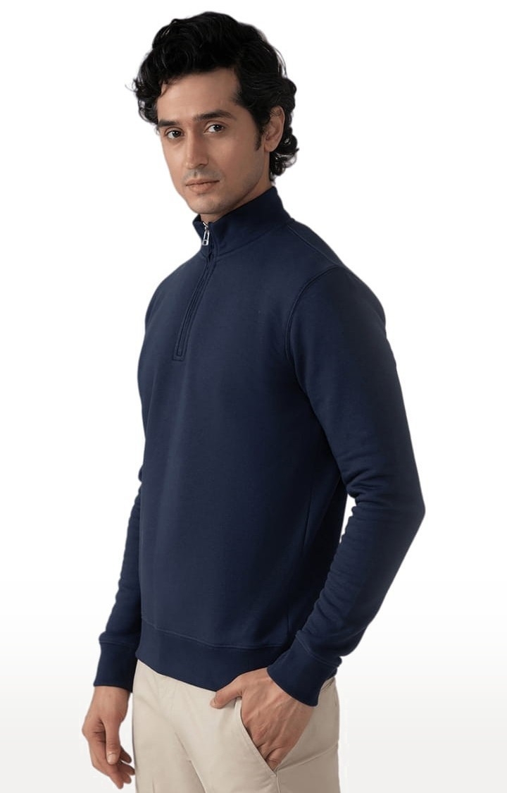 (SUBTRACT) | Men's Half Zip High Neck Sweatshirt in Navy Blue 2