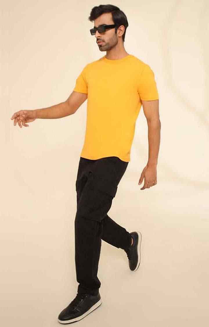 SUBTRACT-Men Marigold Comfort Fit Solid 4-Way Stretch Round Neck Tshirt