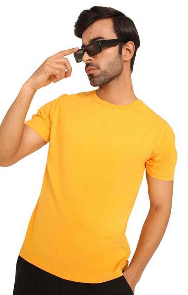 SUBTRACT-Men Marigold Comfort Fit Solid 4-Way Stretch Round Neck Tshirt