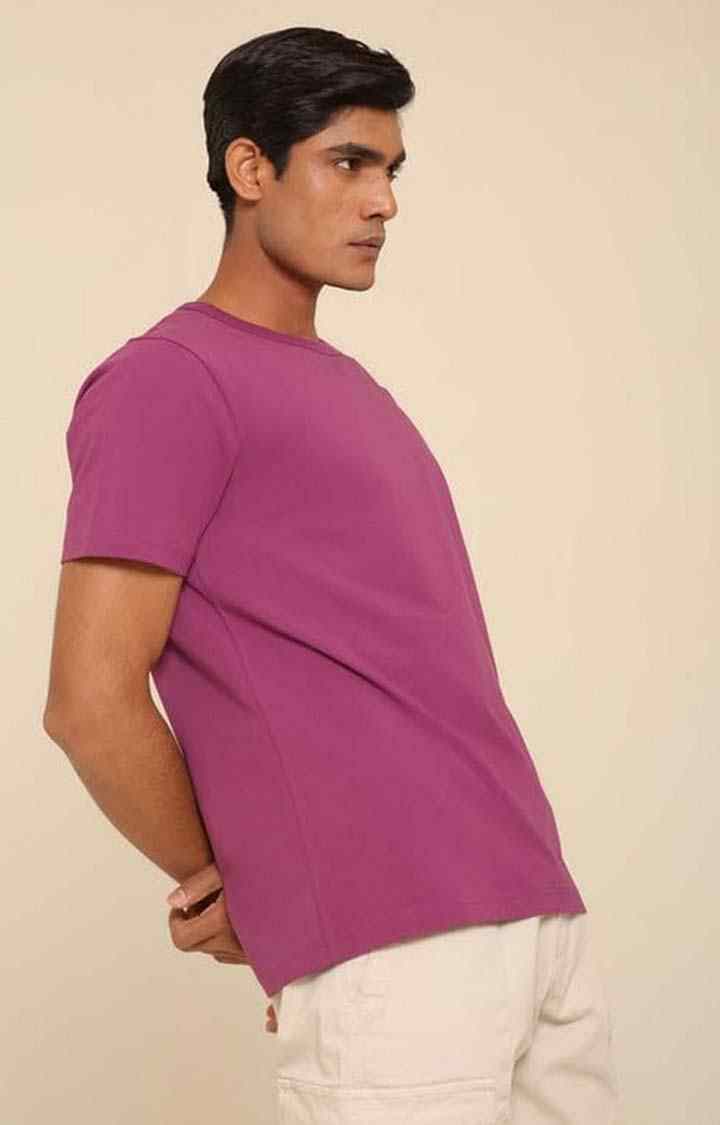 SUBTRACT-Men Purple Comfort Fit Solid 4-Way Stretch Round Neck Tshirt