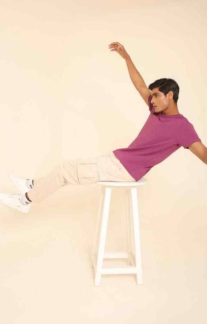 SUBTRACT-Men Purple Comfort Fit Solid 4-Way Stretch Round Neck Tshirt