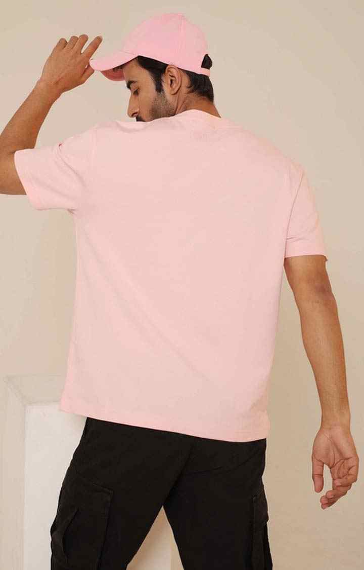 SUBTRACT-Men Salmon Pink Comfort Fit Solid Round Neck Oversized Tshirt