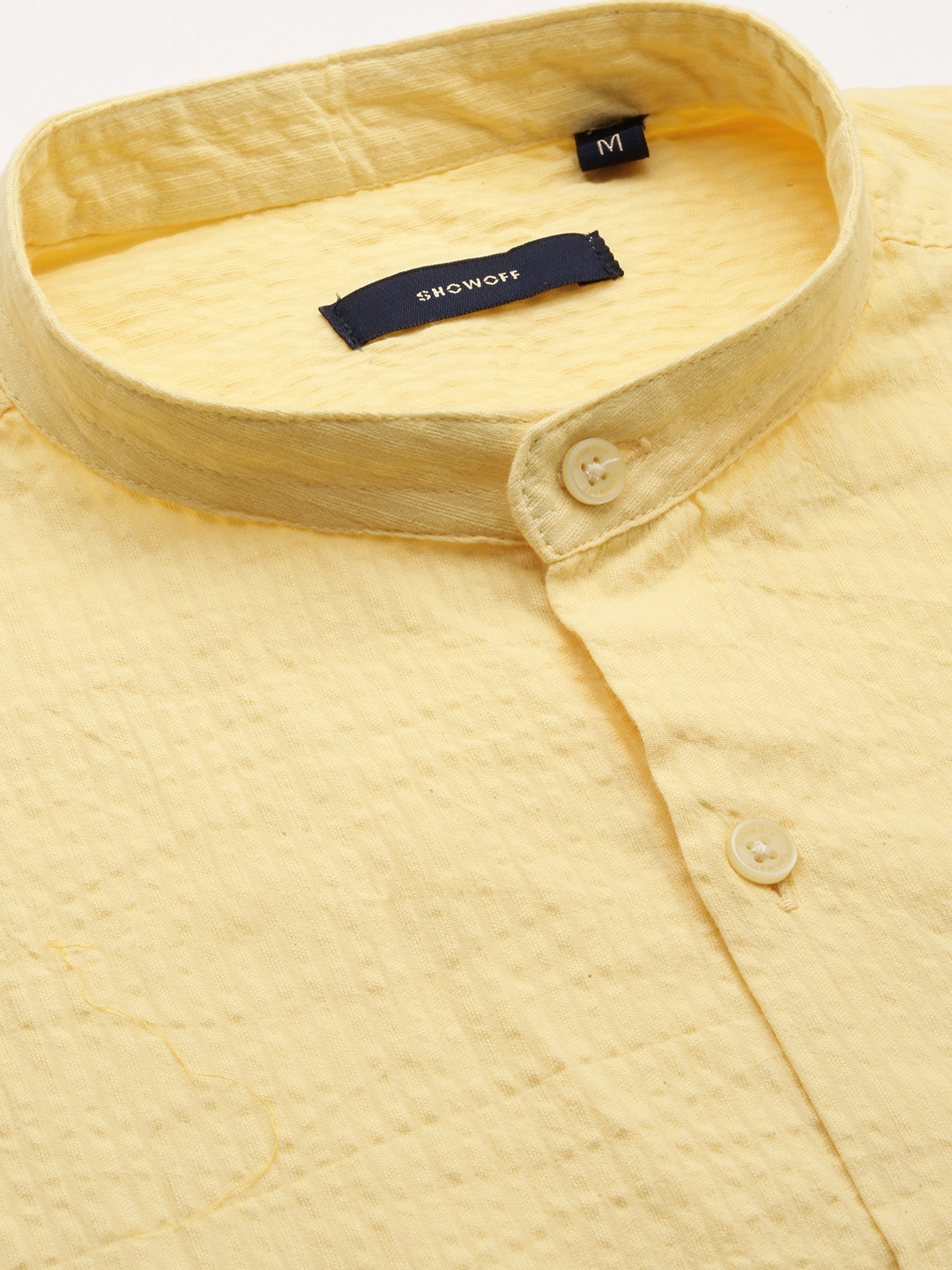 Showoff | SHOWOFF Men's Mandarin Collar Short Sleeves Self Design Yellow Shirt 5