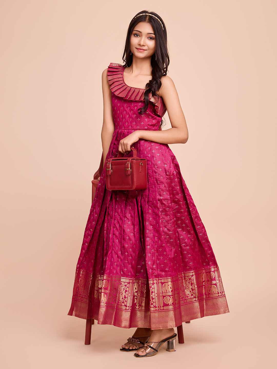 Tasarika Kids PINK color Silk Sleeveless ethnic dress SUHASINI_PINK