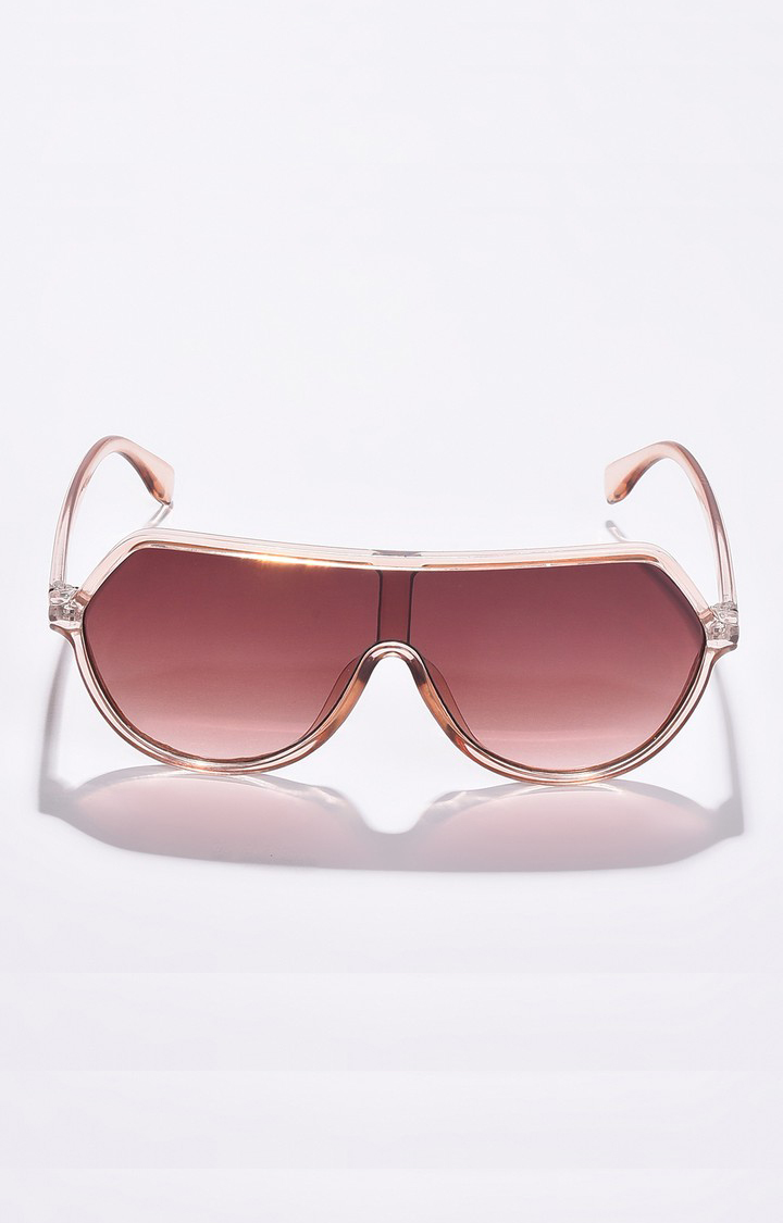 Haute Sauce By Campus Sutra Women Brown Lens & Pink Oversized Sunglasses With Polarised Lens
