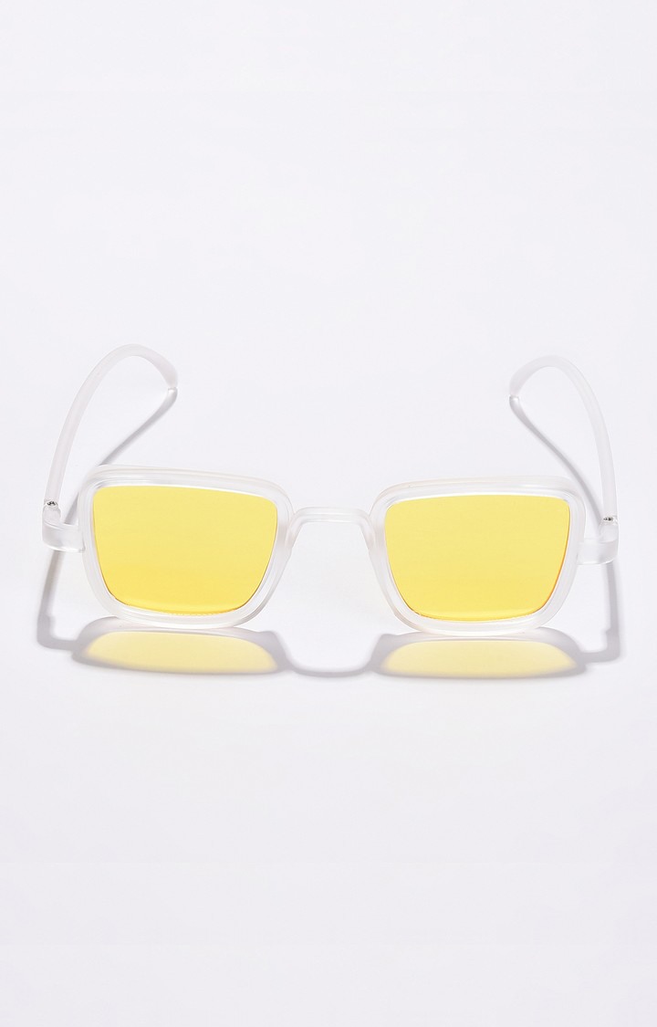 Haute Sauce By Campus Sutra Unisex Yellow Lens & White Rectangle Sunglasses With Polarised Lens