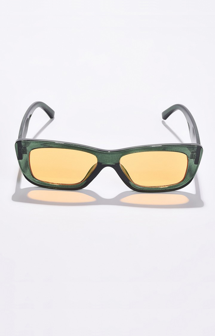 Haute Sauce By Campus Sutra Women Yellow Lens & Green Rectangle Sunglasses With Uv Protected Lens