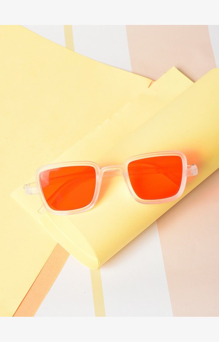Haute Sauce By Campus Sutra Unisex Orange Lens & White Wayfarer Sunglasses With Uv Protected Lens