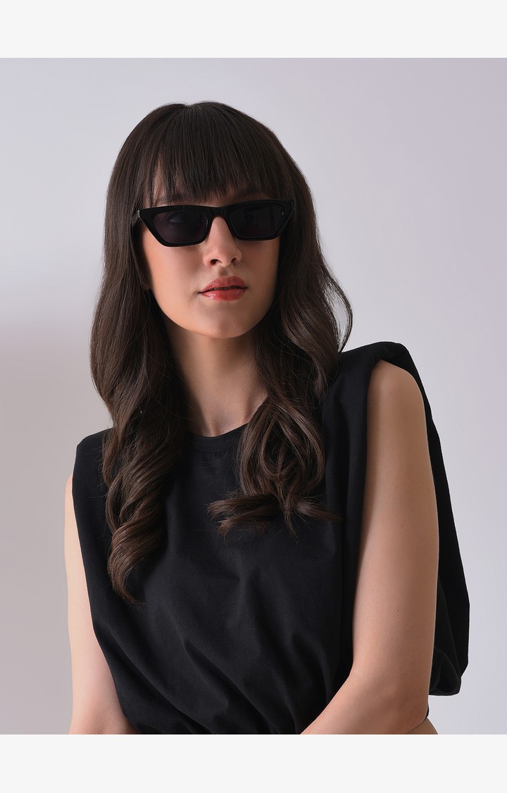 Haute Sauce By Campus Sutra Women Black Lens & Black Cateye Sunglasses With Uv Protected Lens