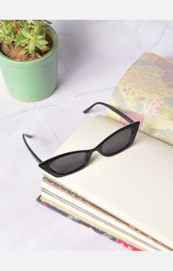 Haute Sauce By Campus Sutra Unisex Black Lens & Black Cateye Sunglasses With Uv Protected Lens