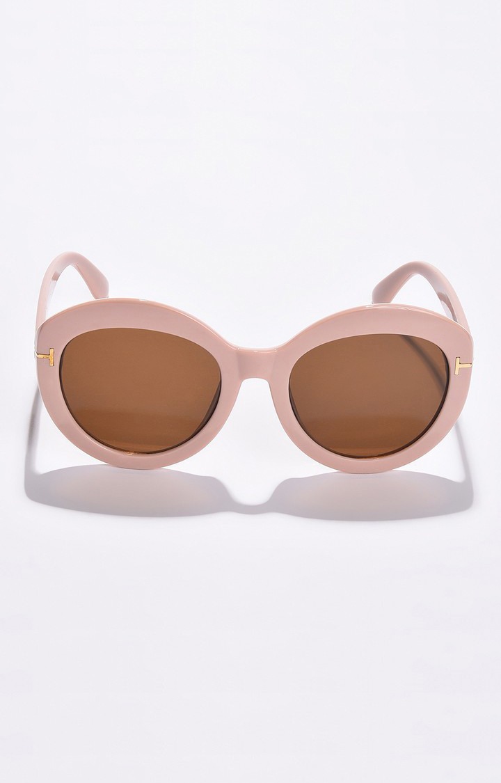 Haute Sauce By Campus Sutra Women Brown Lens & Pink Round Sunglasses With Polarised And Uv Protected Lens