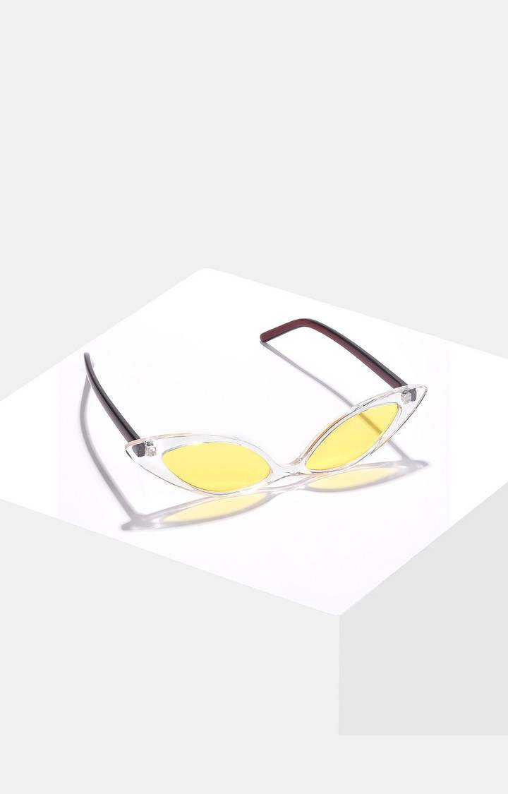 Haute Sauce By Campus Sutra Women Yellow Lens & White Cateye Sunglasses With Polarised Lens