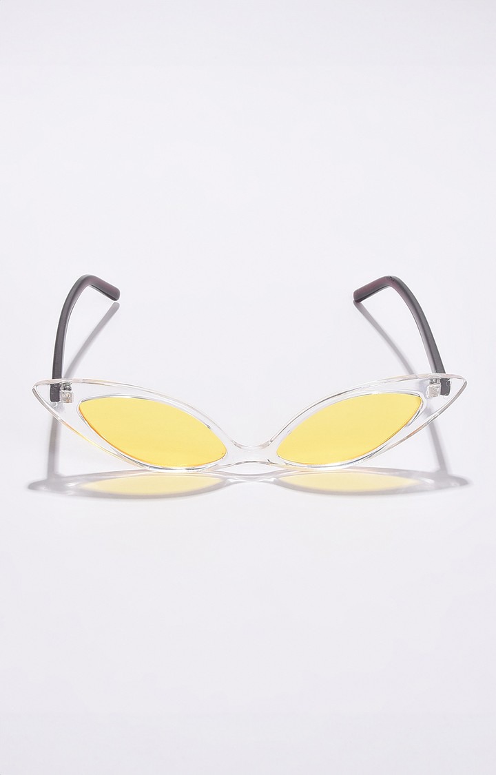 Haute Sauce By Campus Sutra Women Yellow Lens & White Cateye Sunglasses With Polarised Lens