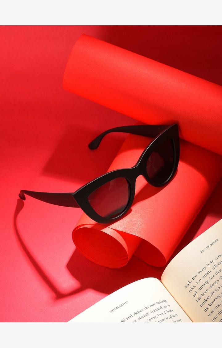 Haute Sauce By Campus Sutra Women Black Lens & Black Cateye Sunglasses With Uv Protected Lens
