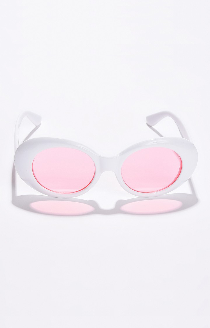 Haute Sauce By Campus Sutra Women Pink Lens & White Oval Sunglasses With Polarised Lens
