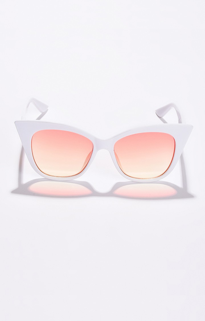 Haute Sauce By Campus Sutra Women Pink Lens & White Cateye Sunglasses With Polarised Lens