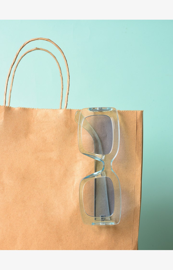 Haute Sauce By Campus Sutra Women Blue Lens & White Rectangle Sunglasses With Polarised Lens