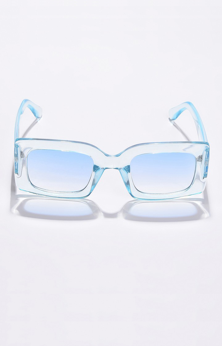 Haute Sauce By Campus Sutra Women Blue Lens & White Rectangle Sunglasses With Polarised Lens