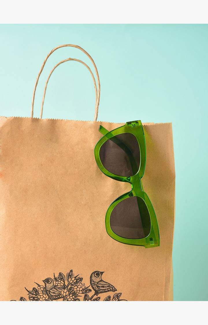 Haute Sauce By Campus Sutra Women Black Lens & Green Butterfly Sunglasses With Uv Protected Lens