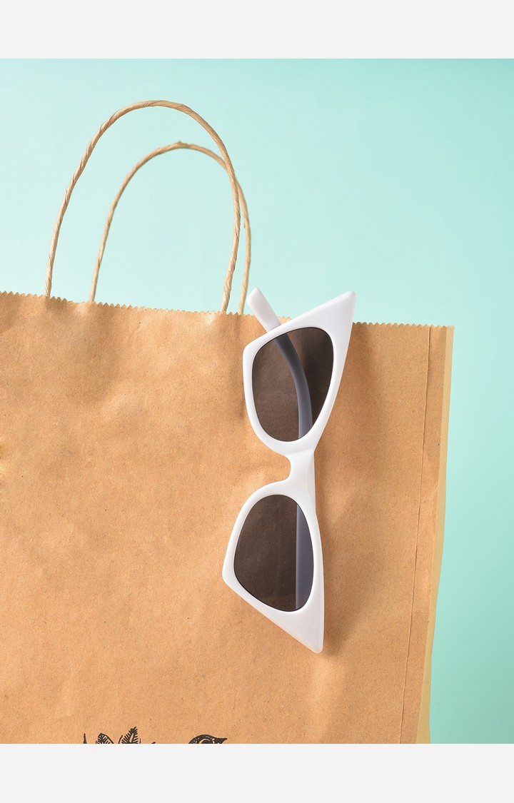 Haute Sauce By Campus Sutra Women Black Lens & White Cateye Sunglasses With Uv Protected Lens