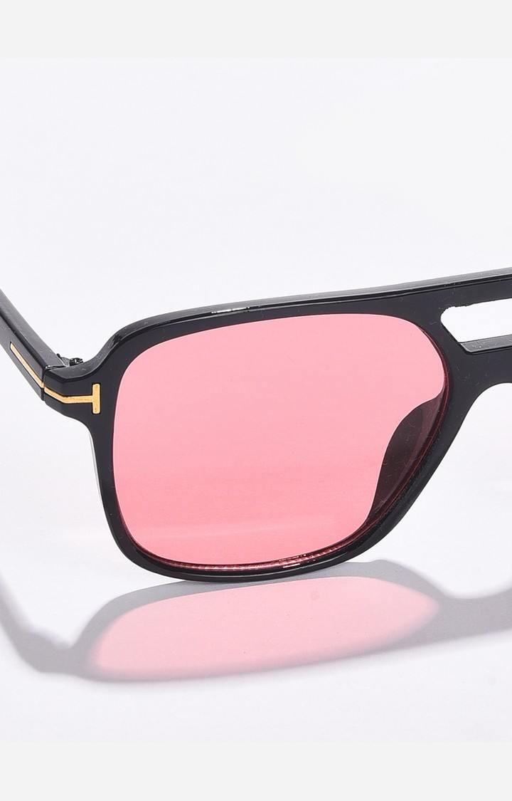 Haute Sauce By Campus Sutra Unisex Pink Lens & Black Aviator Sunglasses With Polarised Lens