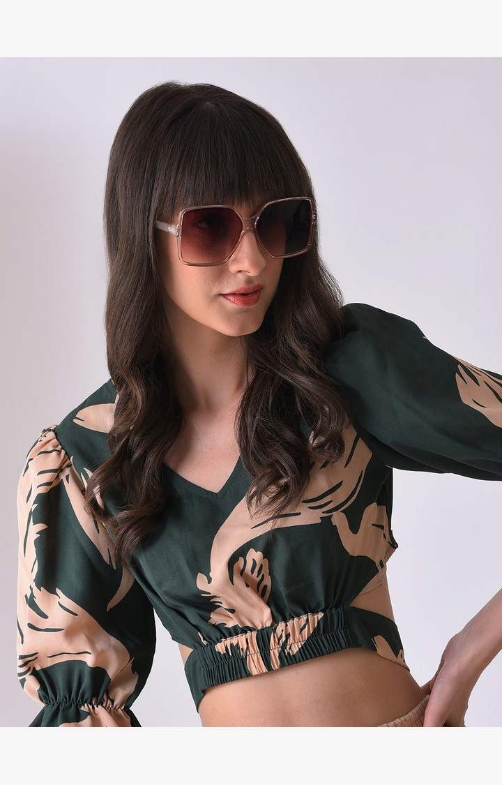 Haute Sauce By Campus Sutra Women Brown Lens & White Oversized Sunglasses With Uv Protected Lens