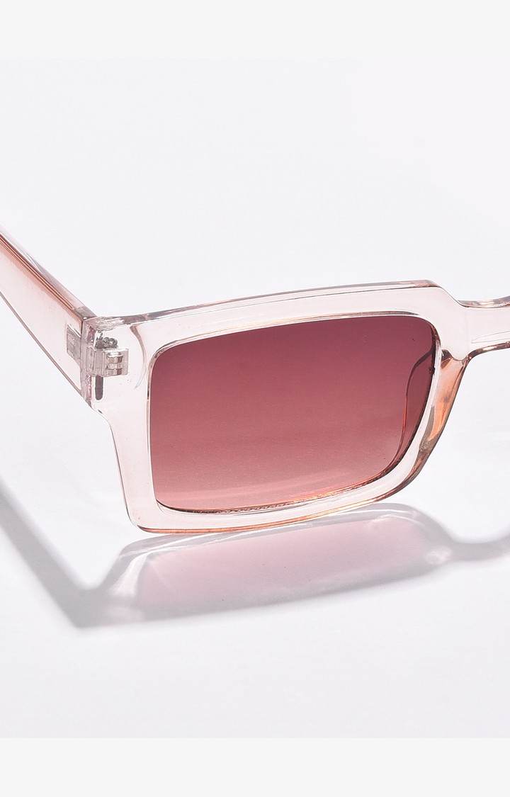 Haute Sauce By Campus Sutra Unisex Brown Lens & Pink Rectangle Sunglasses With Polarised Lens