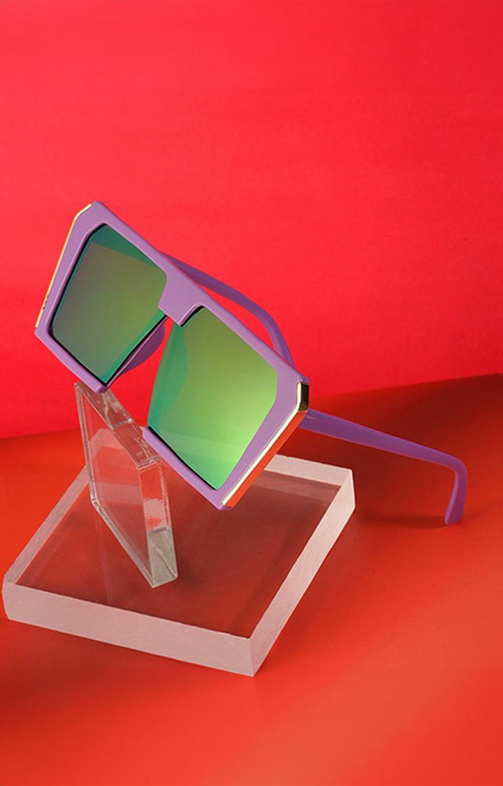 Haute Sauce By Campus Sutra Women Black Lens & Purple Rectangle Sunglasses With Uv Protected Lens