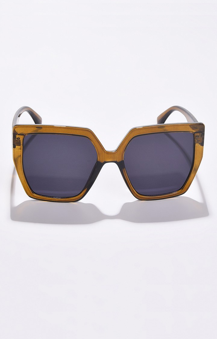 Haute Sauce By Campus Sutra Women Black Lens & Brown Rectangle Sunglasses With Uv Protected Lens