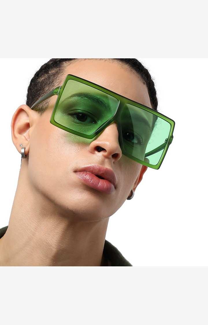 Haute Sauce By Campus Sutra Women Green Lens & Green Oversized Sunglasses With Polarised Lens