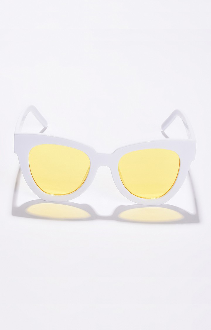 Haute Sauce By Campus Sutra Women Yellow Lens & White Cateye Sunglasses With Polarised Lens