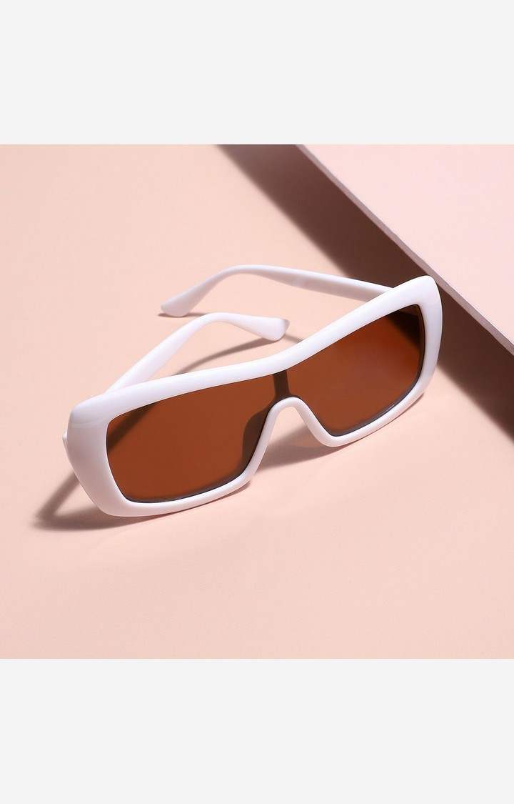 Haute Sauce By Campus Sutra Women Brown Lens & White Wayfarer Sunglasses With Uv Protected Lens