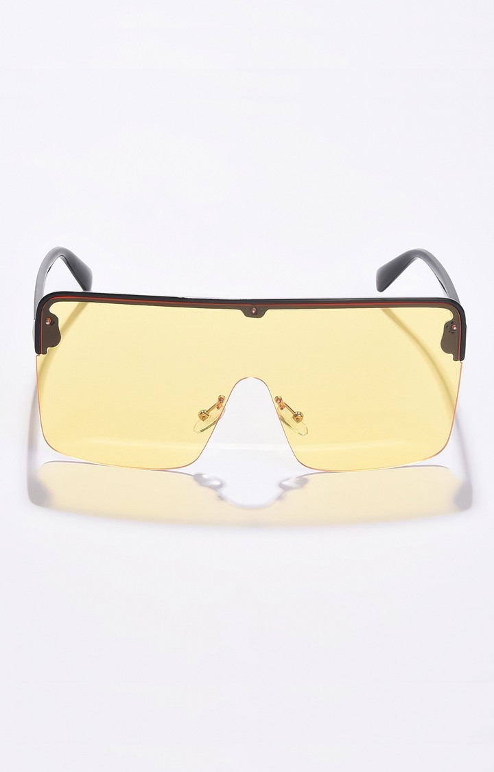 Haute Sauce By Campus Sutra Unisex Yellow Lens & Black Oversized Sunglasses With Polarised Lens