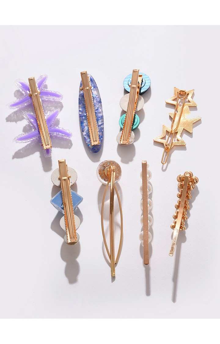Women's pack of 8 Women Gold-Toned & Lavender Fur Alligator Hair Clip
