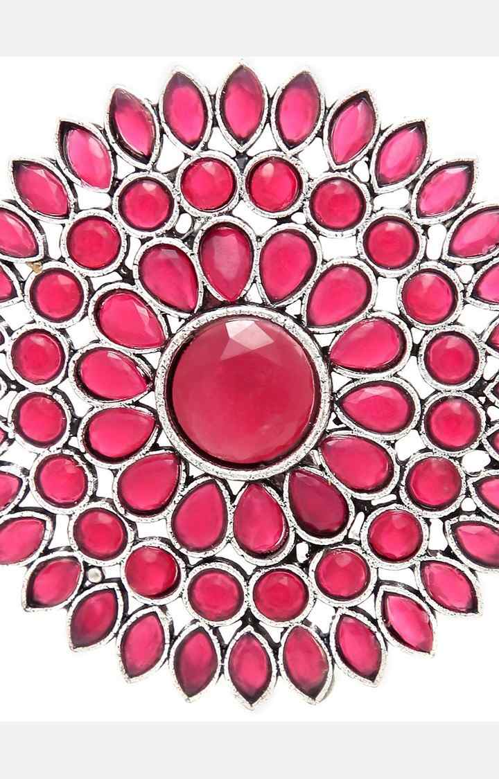 SOHI Silver-Plated & Pink Stone Studded Finger Ring