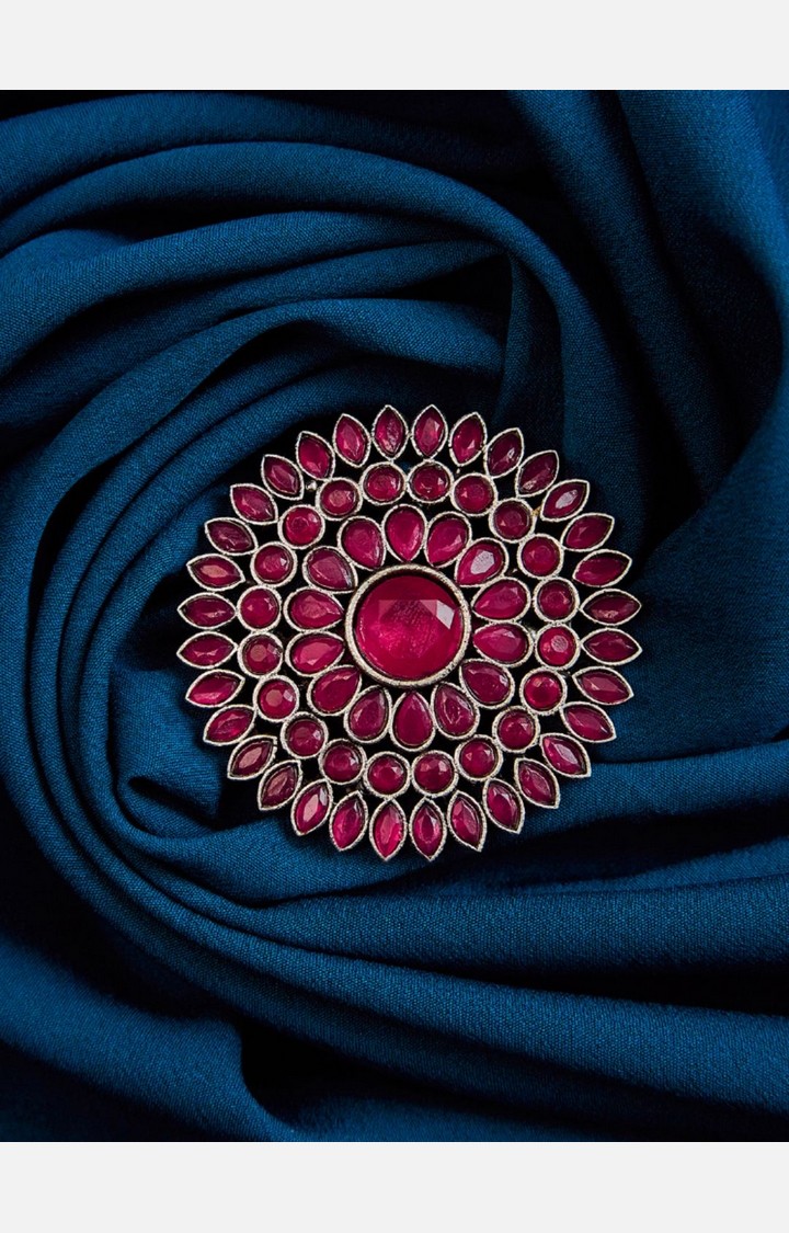 SOHI Silver-Plated & Pink Stone Studded Finger Ring