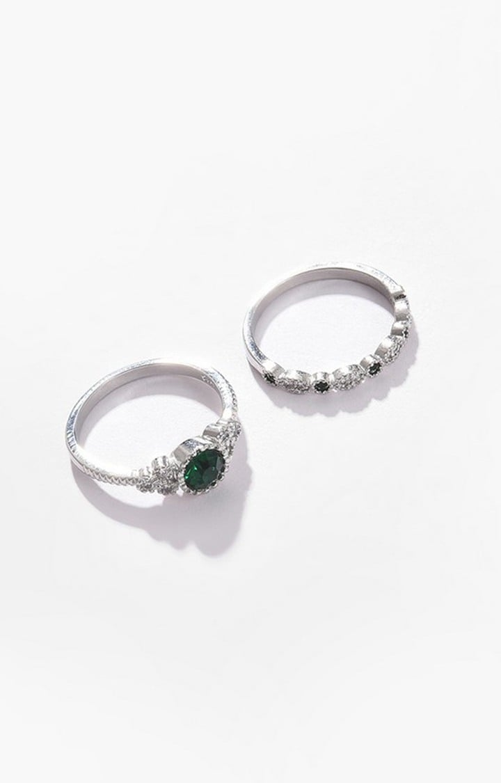 SOHI Set Of 2 Silver-Plated Stone Studded Designer Ring
