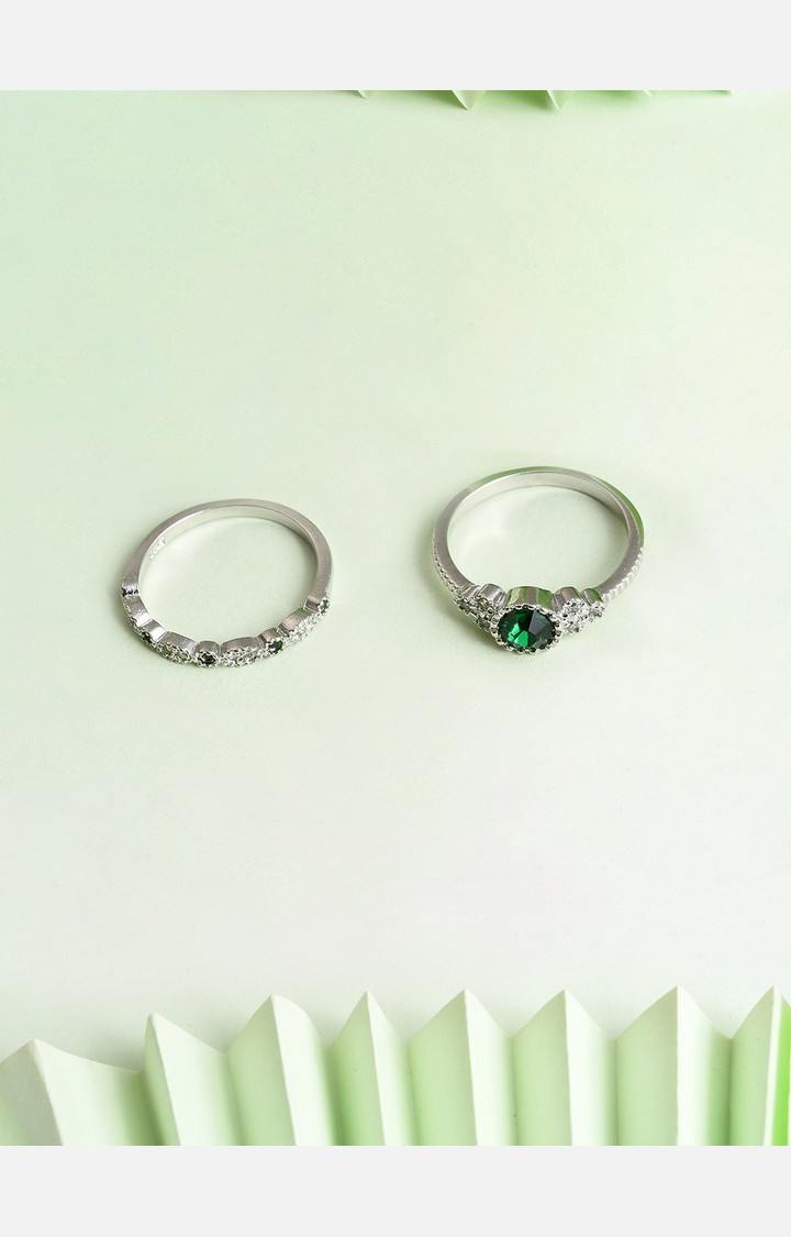 SOHI Set Of 2 Silver-Plated Stone Studded Designer Ring