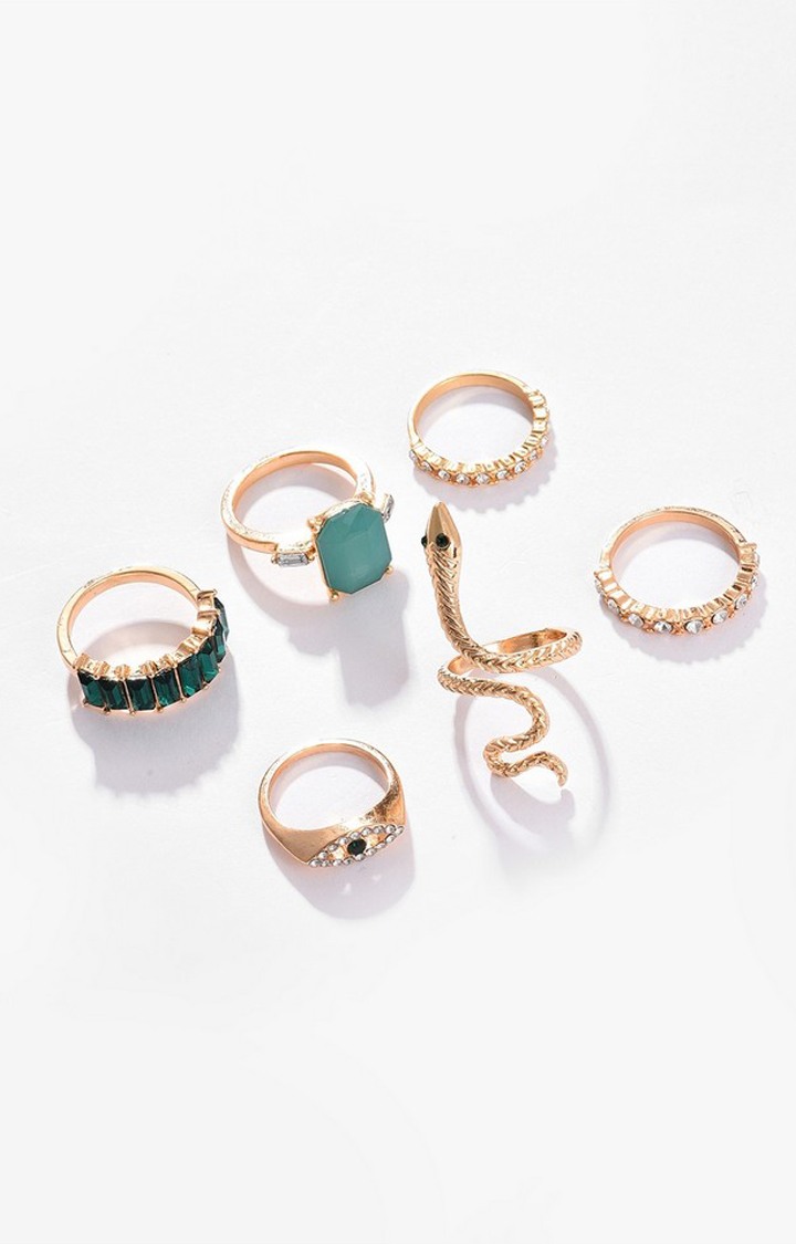 SOHI Set Of 6 Gold-plated Artificial Stone Studded Finger Rings