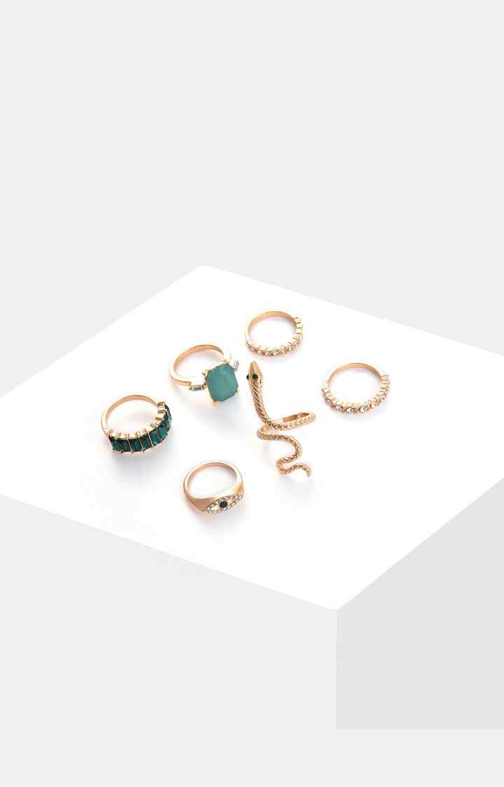 SOHI Set Of 6 Gold-plated Artificial Stone Studded Finger Rings