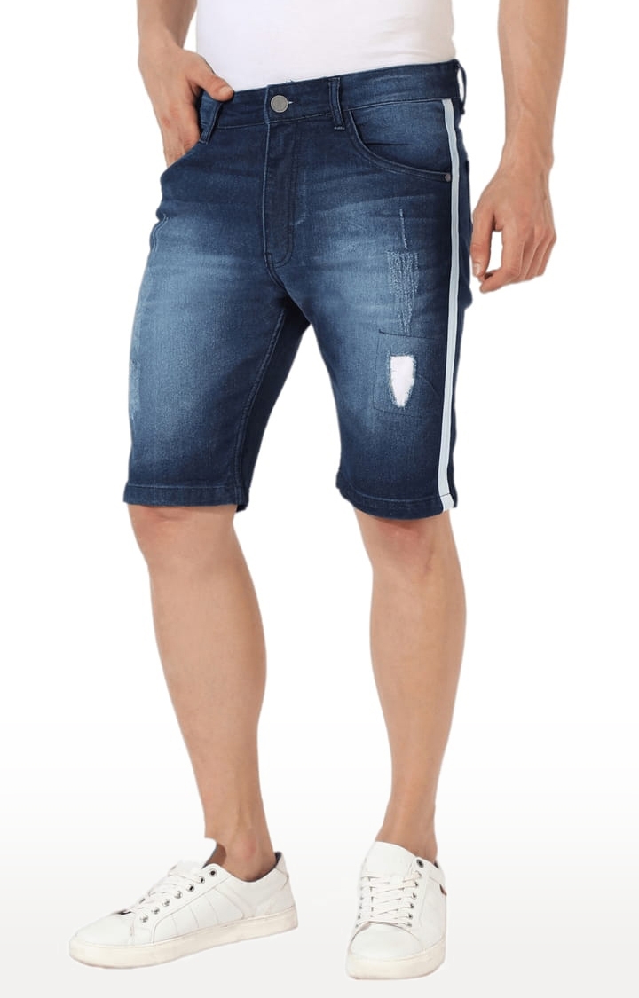 CAMPUS SUTRA | Men's Classic Blue Medium-Washed Regular Fit Denim Shorts
