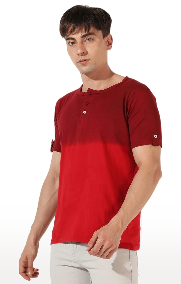 CAMPUS SUTRA | Men's Red Cotton Colourblock Regular T-Shirt